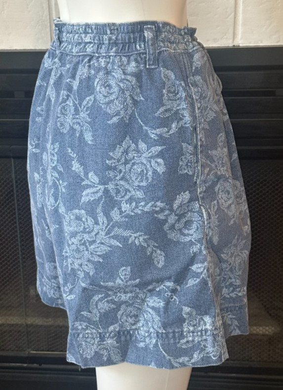 Vtg Blue Blues B Etc. 100% Cotton Roses acid print Shorts size 12 waist 29″