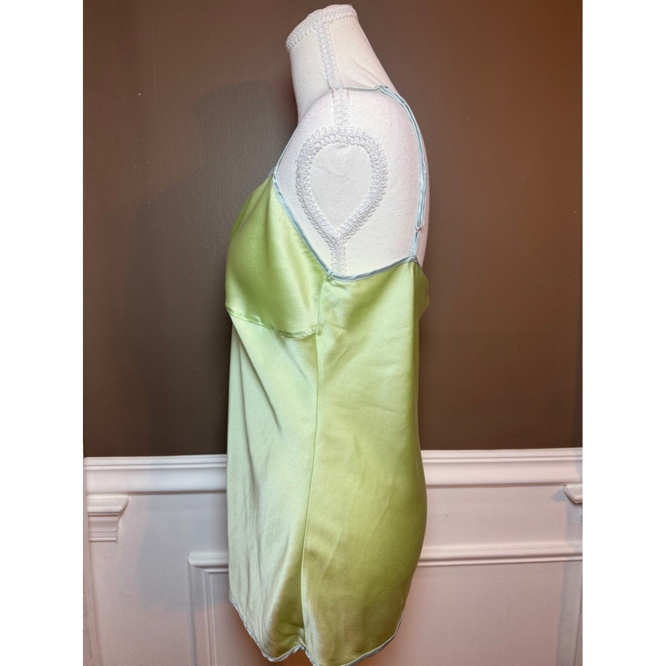 Mary Green Silk Cami Y2K Pale Green Satin Slip Top S