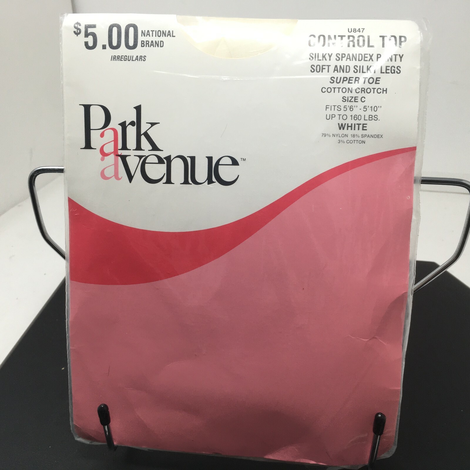 New NOS Vintage Park Ave Pantyhose sz C White Nylon 1990s Control Top Spandex