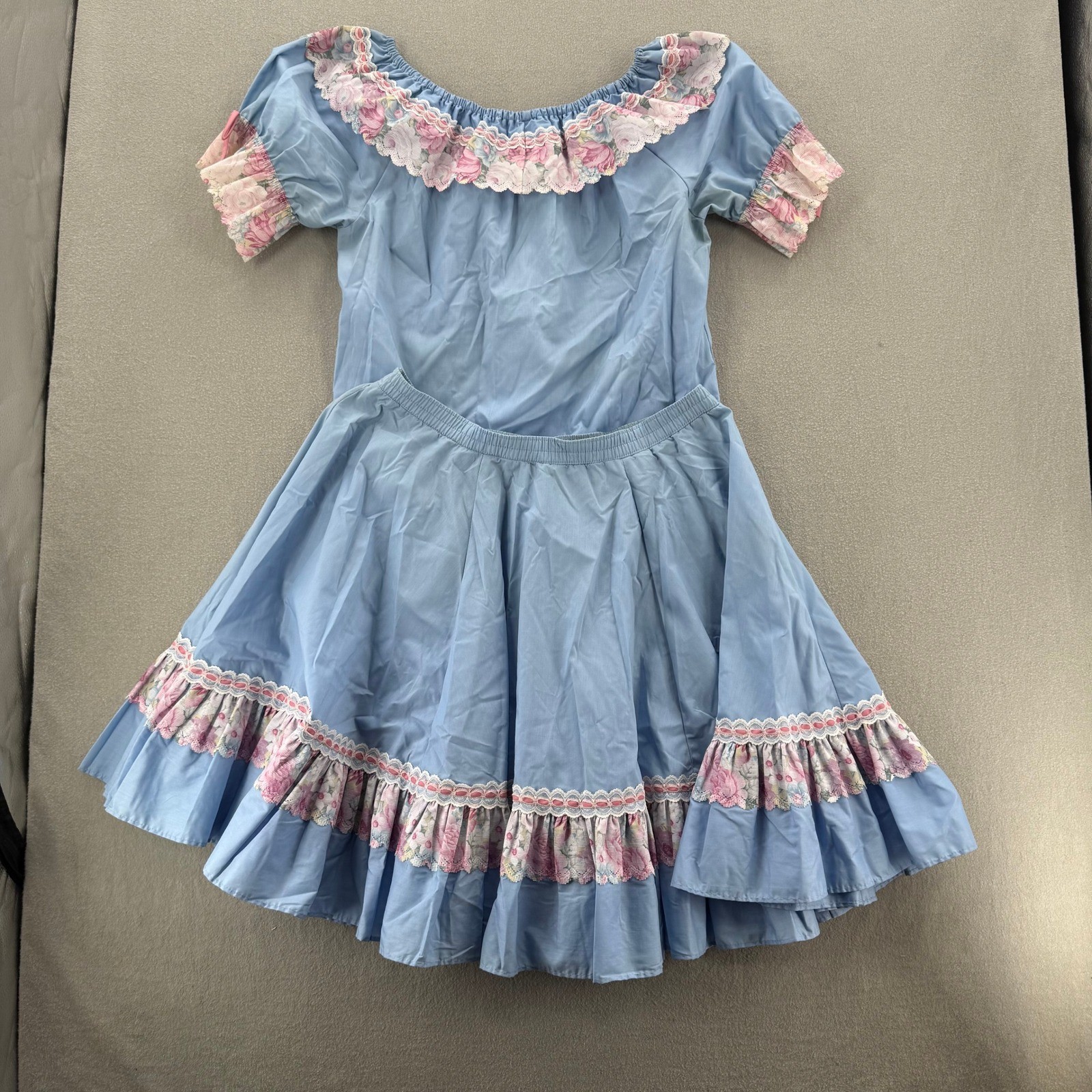 Vintage Square Dance Outfit Western Prairie Full Circle Skirt Ruffle Blouse XL