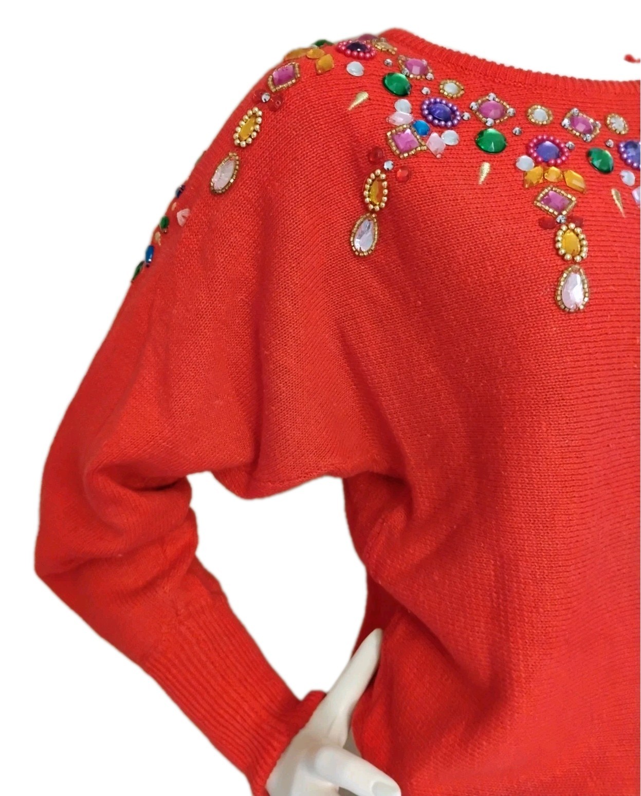 VTG 80’s „Maurada” Candy Apple RED Bejeweled & Beaded Sweater S