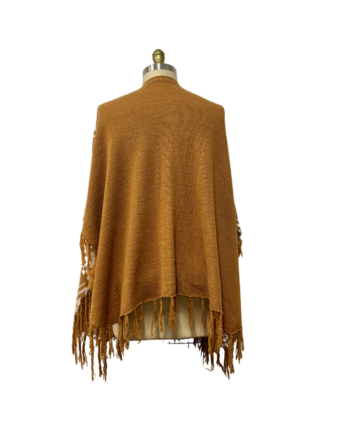1970s CAMEL CHECKERED & CHEVRON FRINGE PONCHO | WOMEN’S CAPPUCCINO PONCHO
