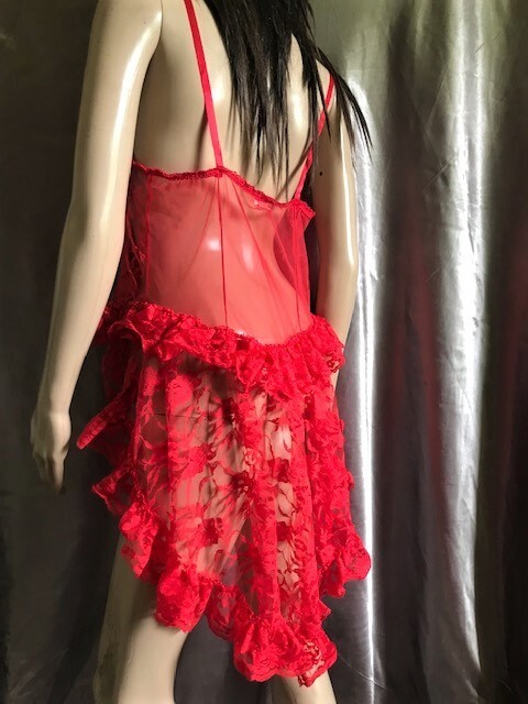 VTG TRES CHIC 60′ LINGERIE RED LACE TRIM SZ L
