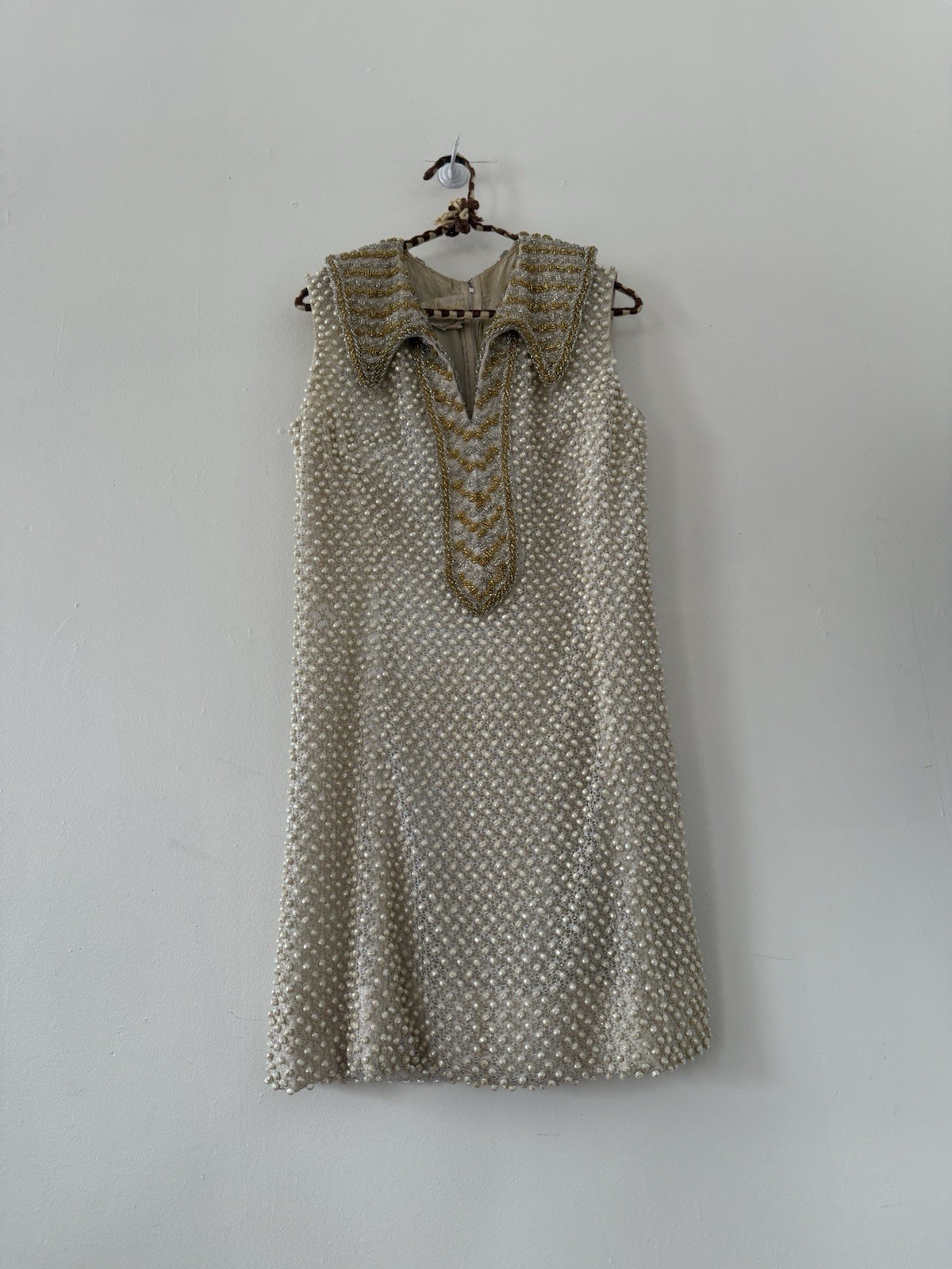 1960s Alexander’s Heavily Beaded Embellished Lace/Faux Pearl Mini Dress Couture