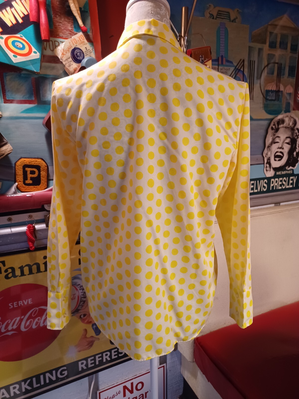 True Vintage Mid-century 1960s Yellow Polka Dot Brentshire Blouse Shirt MCM Mod