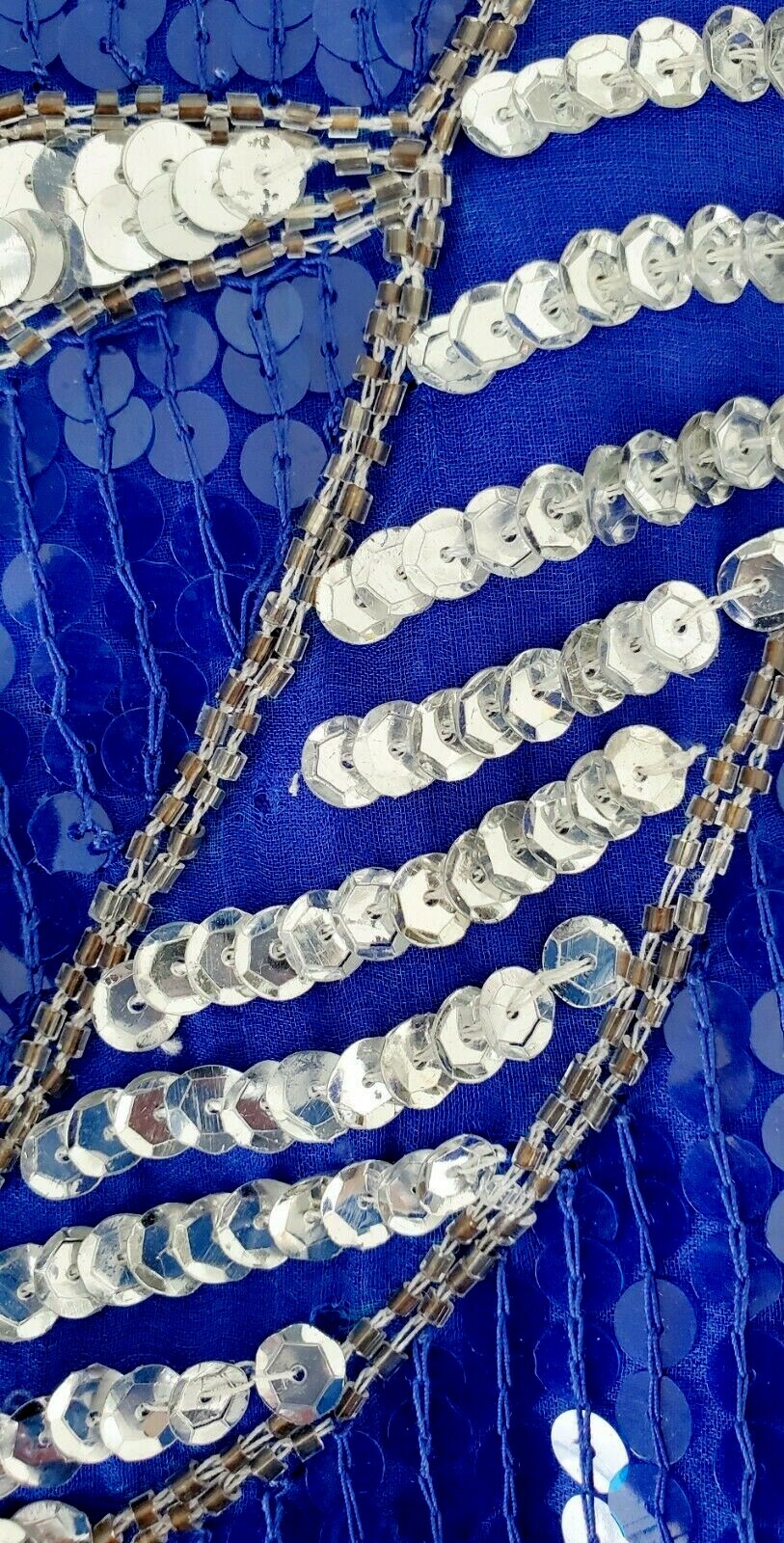 Vintage JEAN For JOSEPH LE BON Women’s Dressy Silk Top Blue & Silver Sequins M