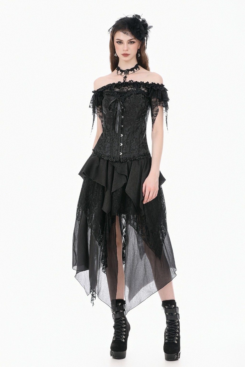 Dark In Love Women Gothic Jacquard Corset Top Vintage Lace-Up Back Waist Cincher