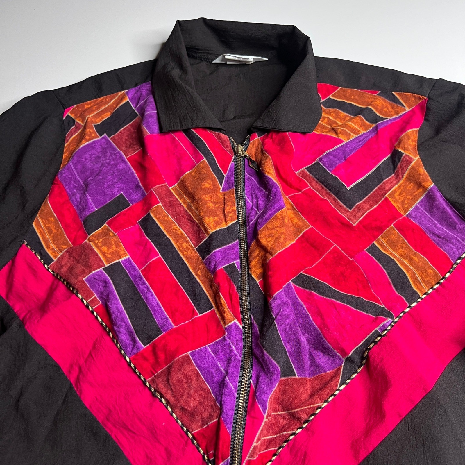 Vintage Blair Boutique Black Pink Geometric Windbreaker Jacket Made in USA 2XL