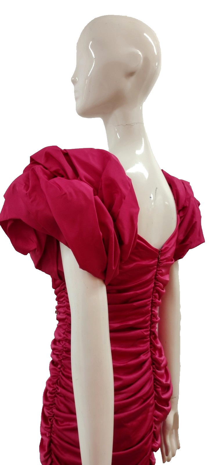 80s Couture Dress Pink Fuchsia Balloon Sleeve Rhinestone Buttons SAMIR 80s M
