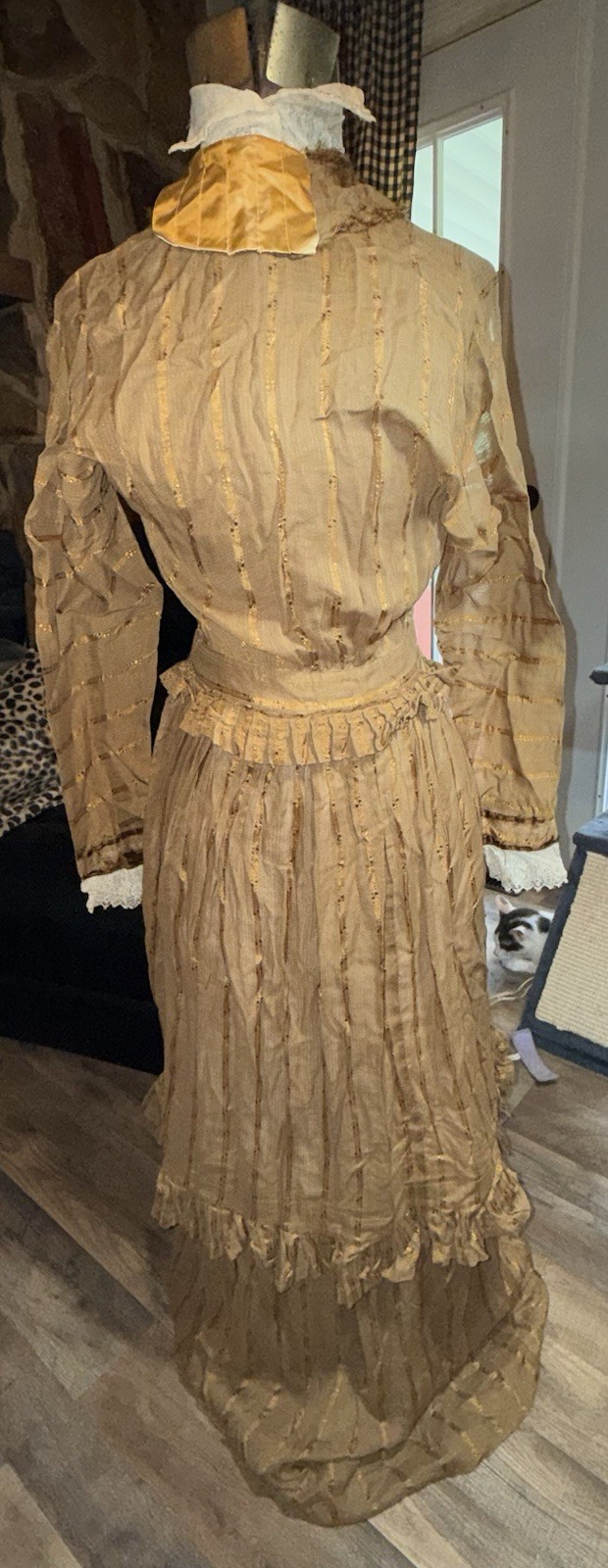 Antique Hand-Sewn Women’s Dress Gown Hook & Eye Closures Rustic Textile