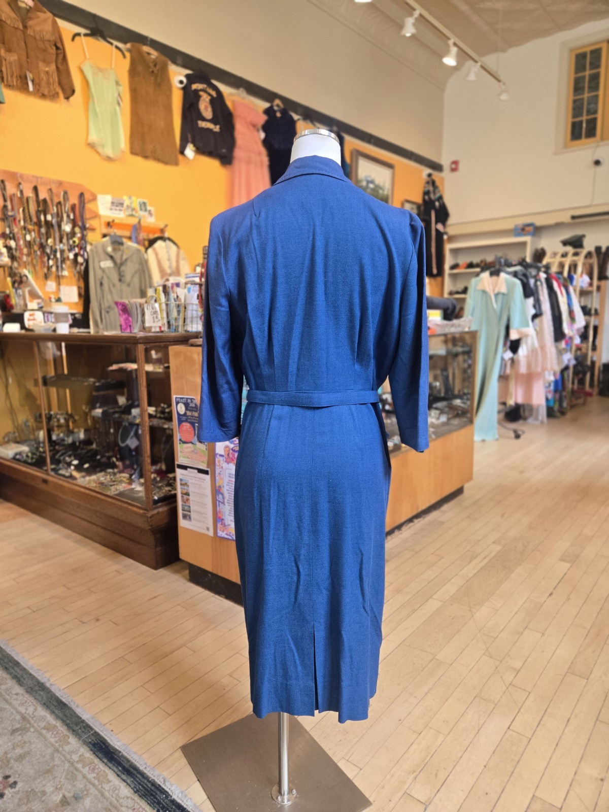 Vtg 1940s Alexander Of California Western Arrow Welt Slate Blue Cotton Day Dress
