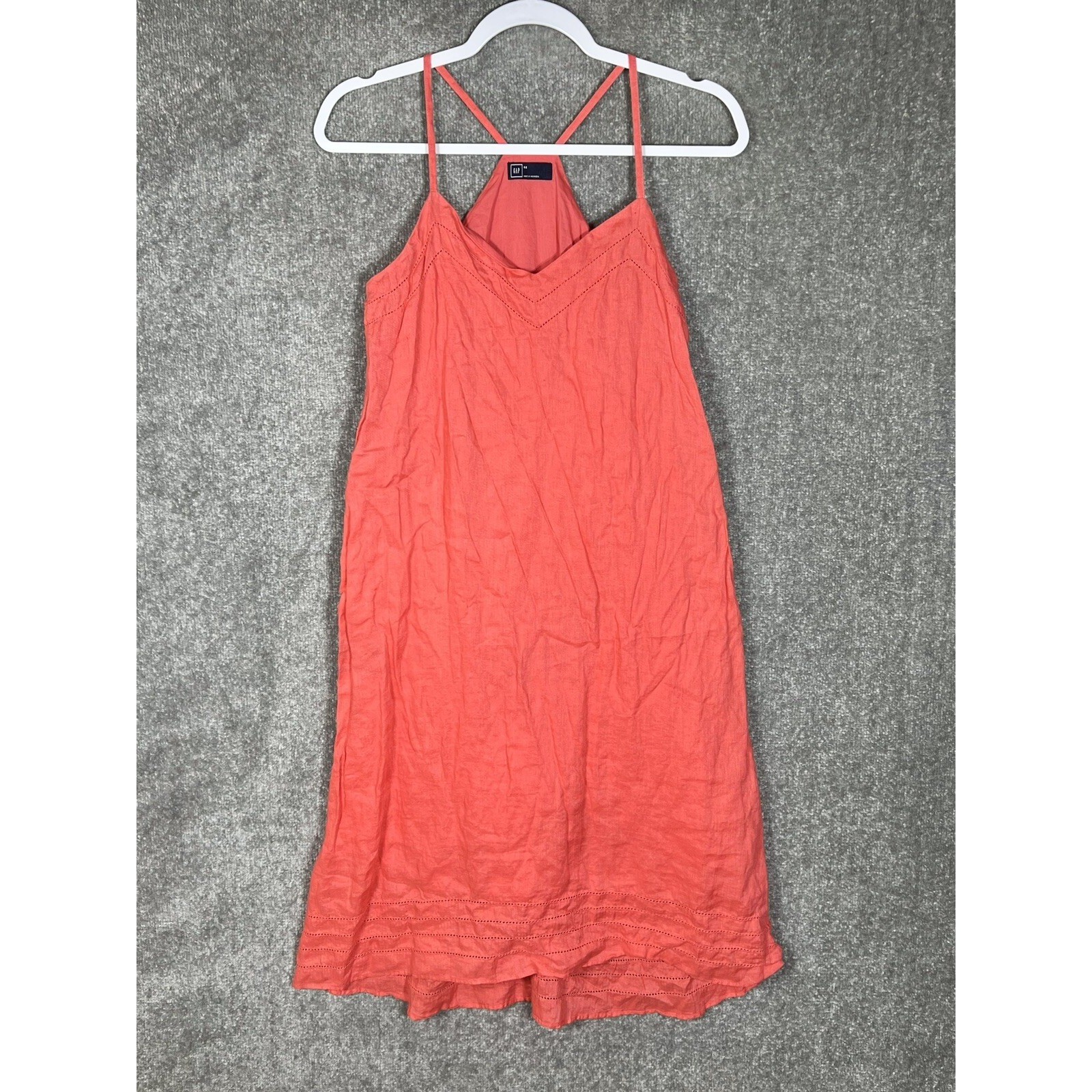 Gap Linen Cami Dress Womens Size 2 Fire Coral Lined Pockets Racerback A-Line