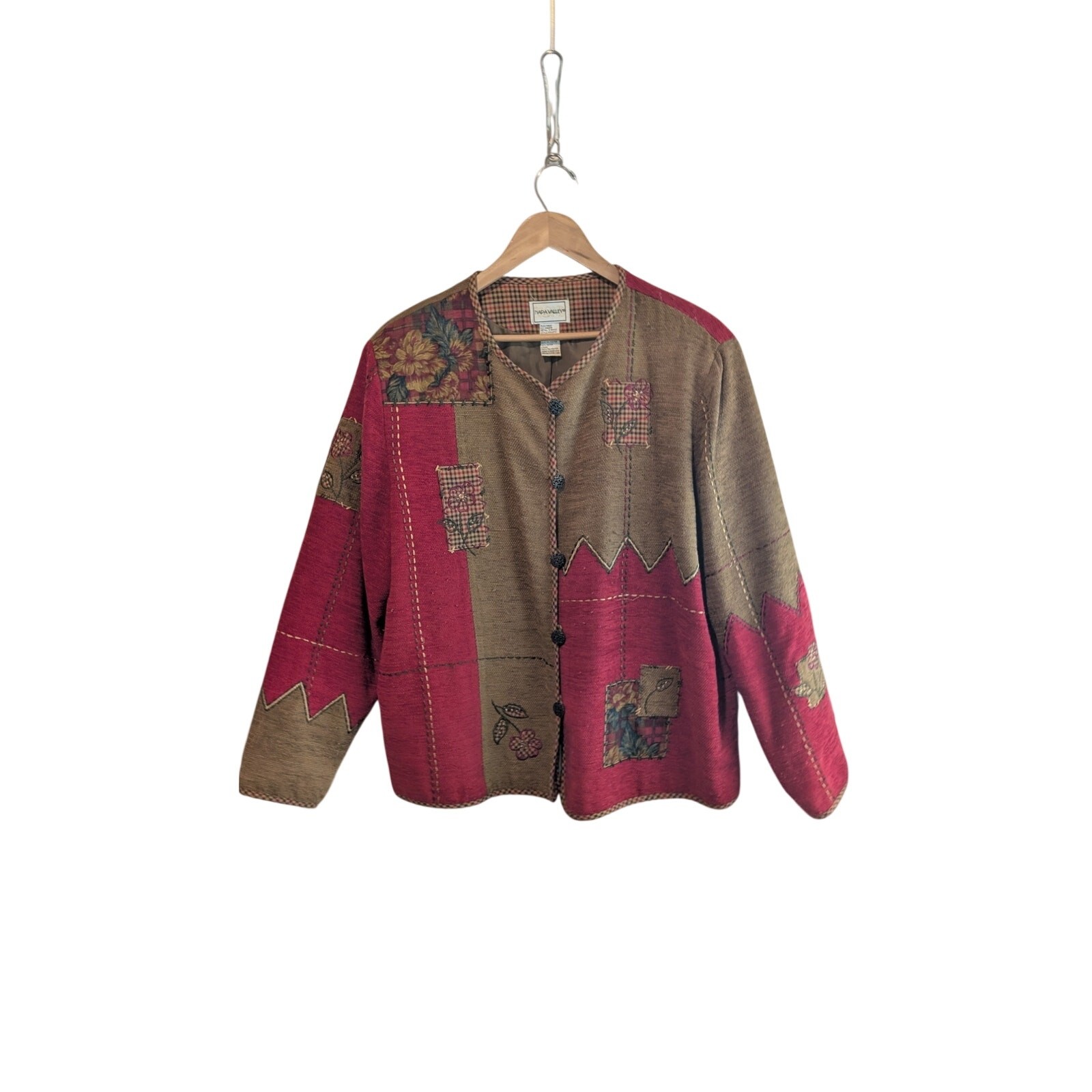 Vintage Napa Valley Cardigan Women 1X Floral Patchwork Cottage Grandmacore Retro
