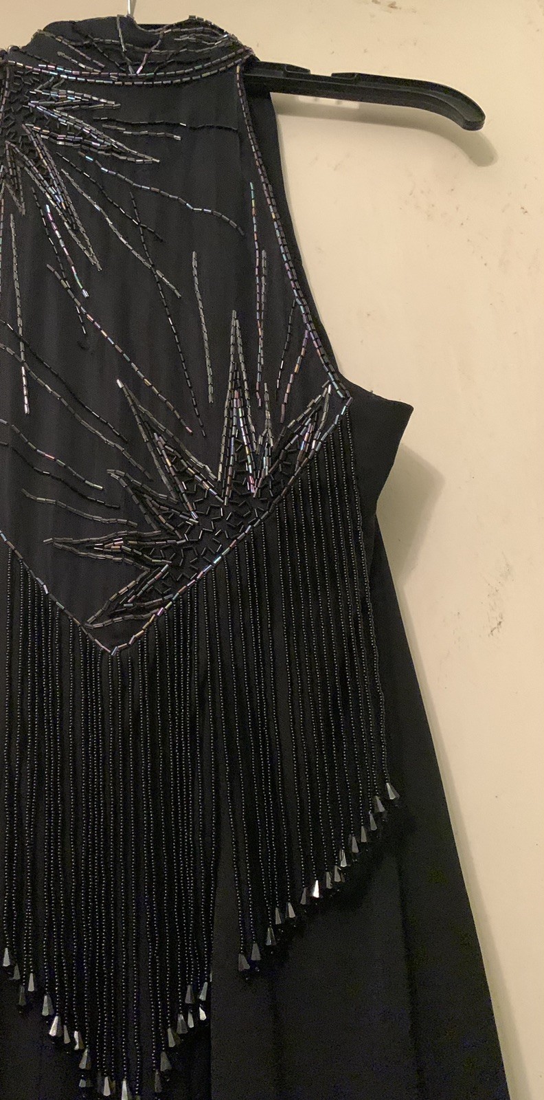 💥VGT 1980s Casadei Halter Beaded Sleeveless Cocktail Dress Black Pencil Dress