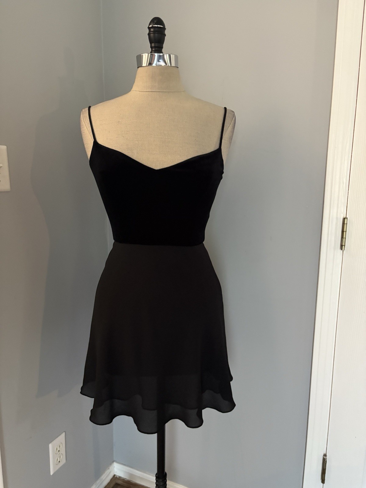 Vintage 90s Silk & Velvet Slip Dress Anne Klein Minimalist Ballet Goth Coquette