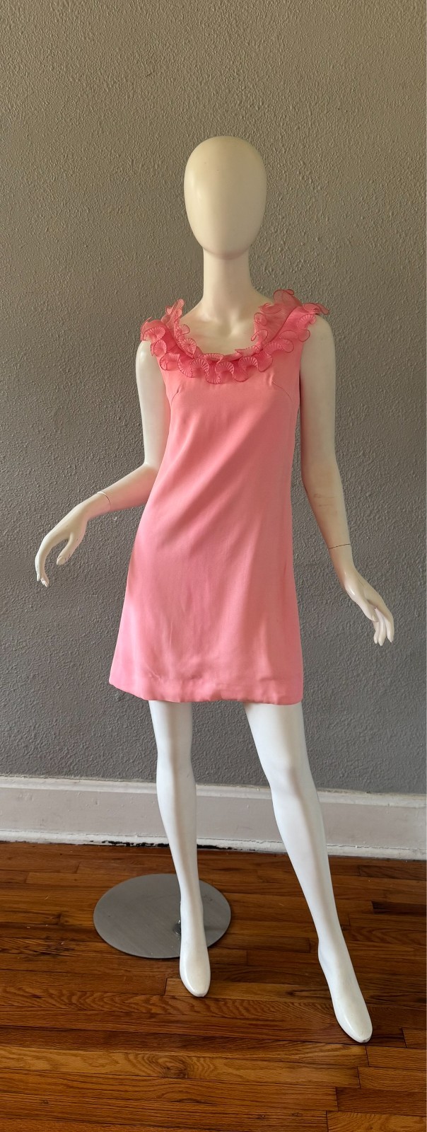 Vintage 60s Pink TWIGGY Ruffle Go-Go MOD Mini Party Dress XS/S