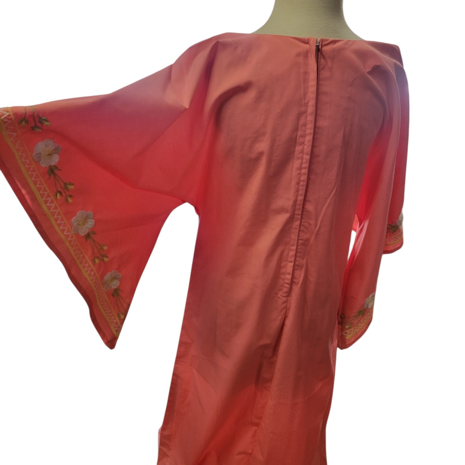 Vintage Angel Wing Embroidered Kaftan Apricot Peach Dress M