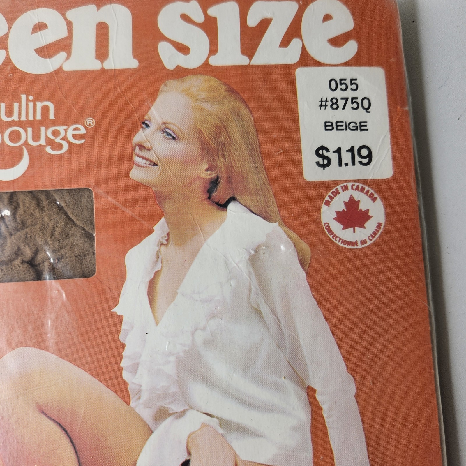 Vintage 80s Queen Size Moulin Rouge Pantyhose New Linen Double Mesh 160-200 Lbs