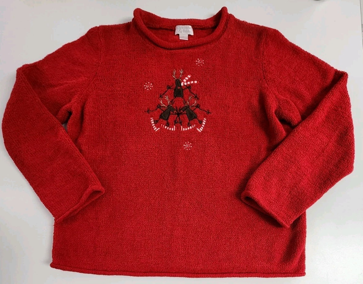 Sz XL Christopher & Banks Christmas/Winter Embroidered Reindeer Sweater
