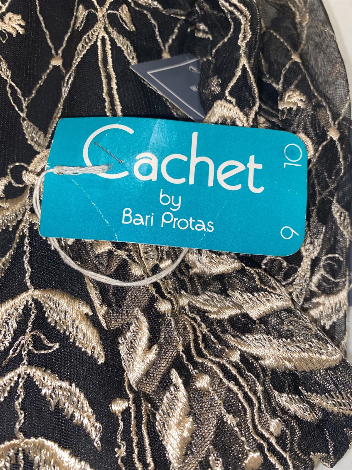 Vtg Cachet Formal Dress Bari Protas Elegant Black Gold USA Made New 9/10