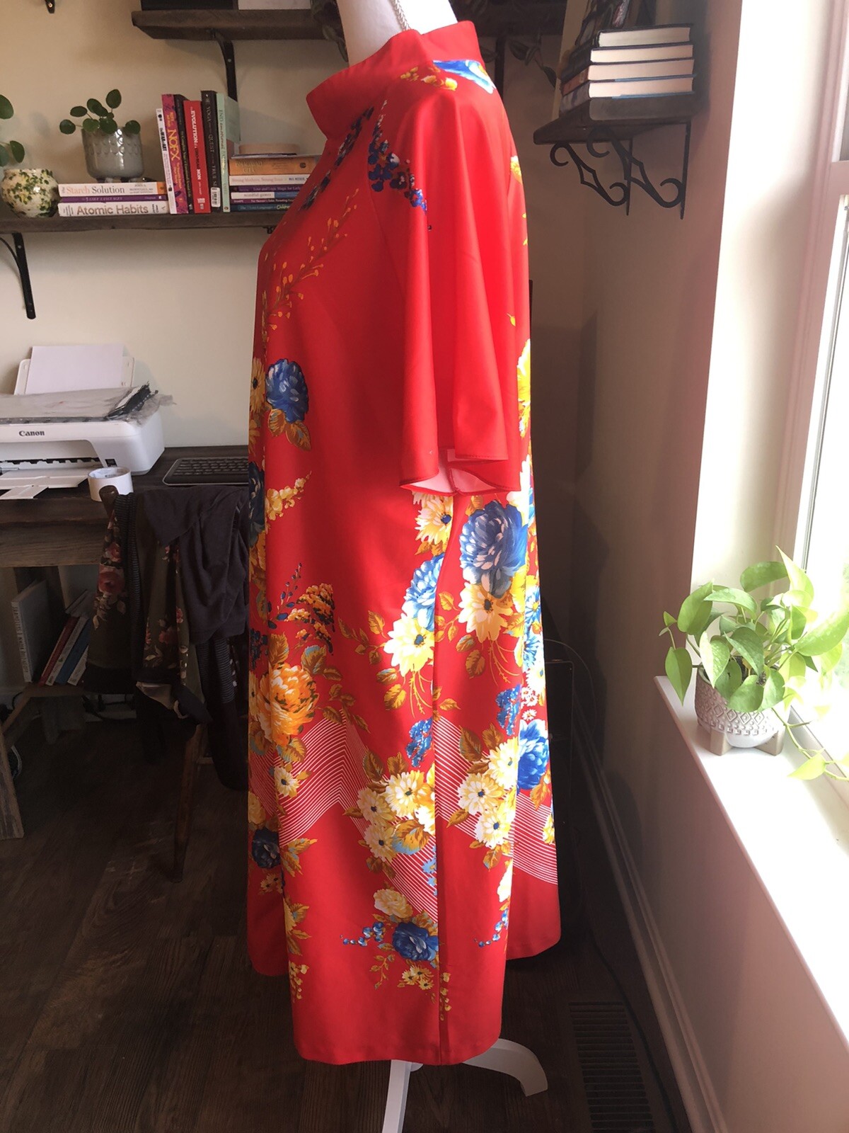 Vintage Plaza 9 Housecoat Duster Large Floral Bright Bold Dress