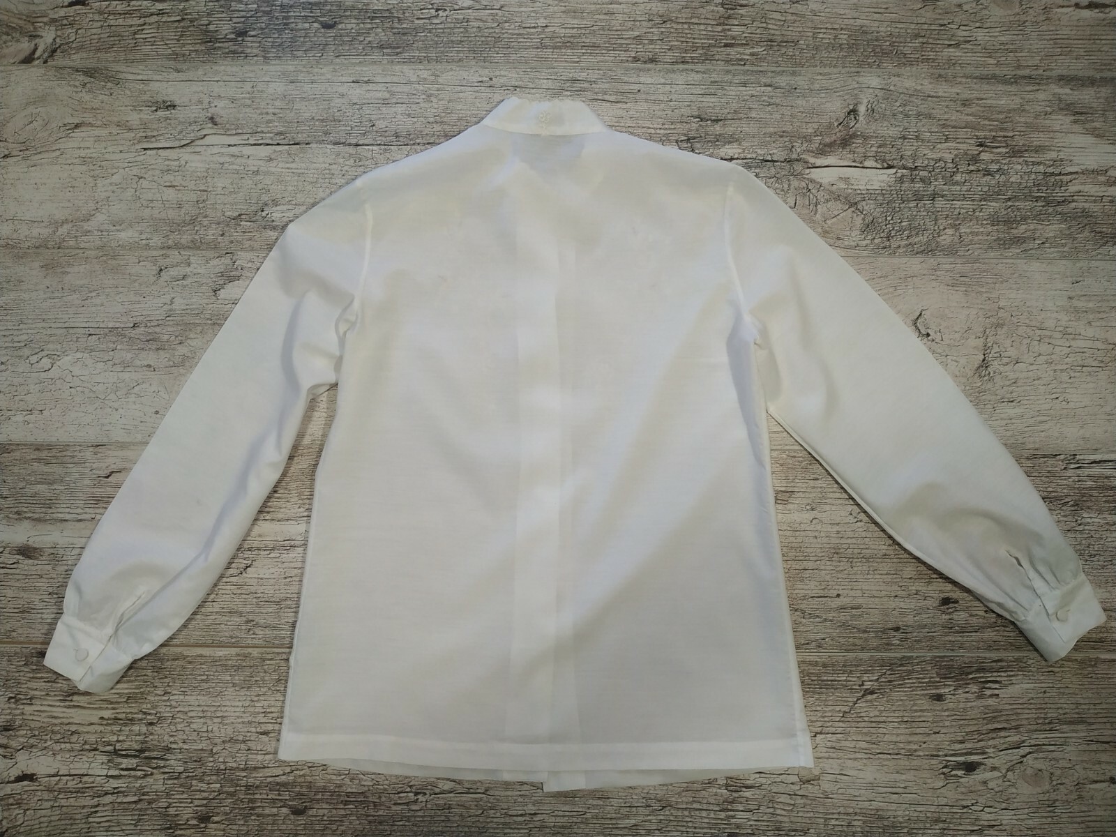 VINTAGE 60’s White Polyester Blend Blouse Embroidery Tramo Switzerland Size 38