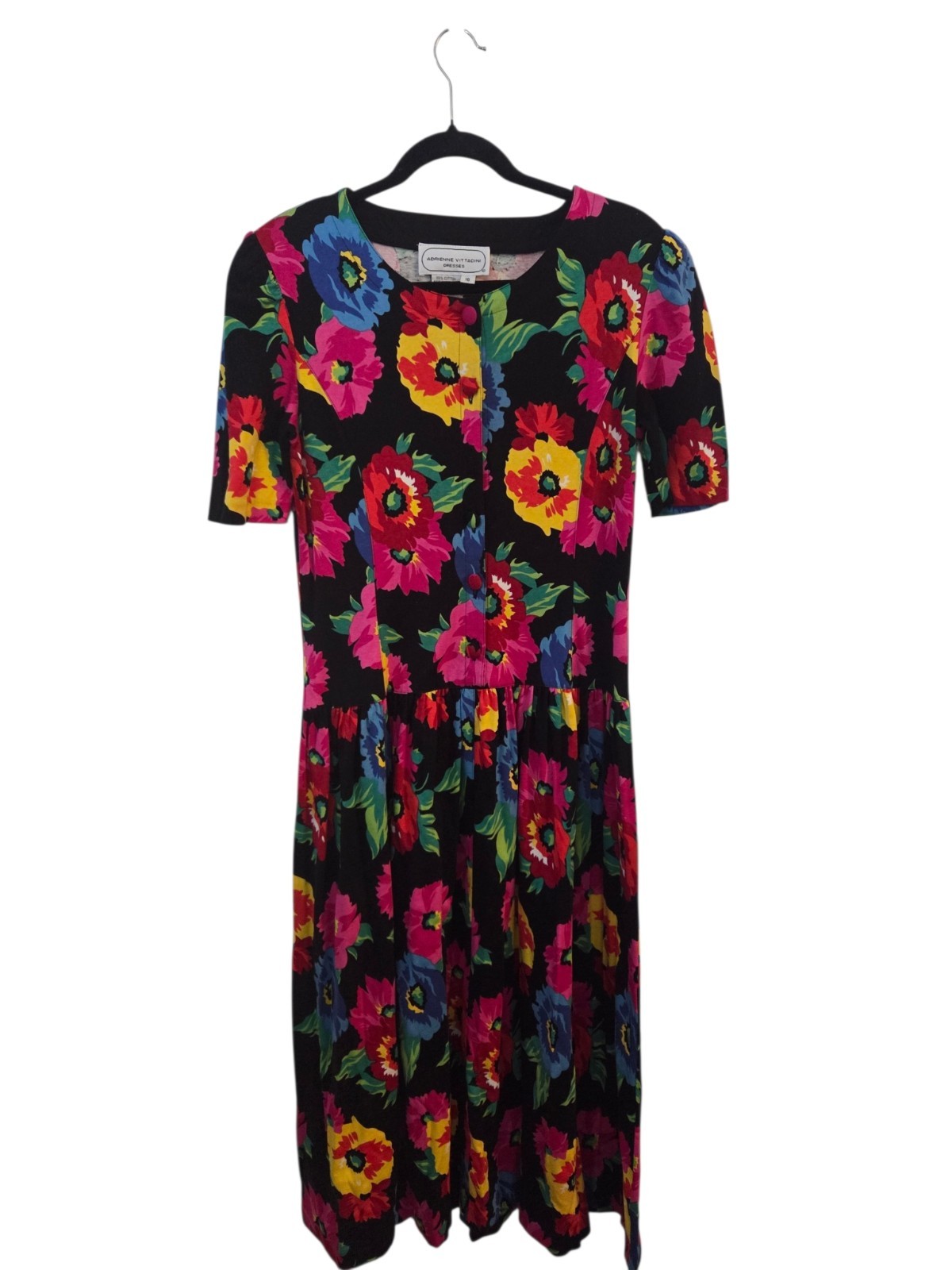Vintage 80s Adrienne Vittadini Floral Cotton Midi Dress Size 10 M