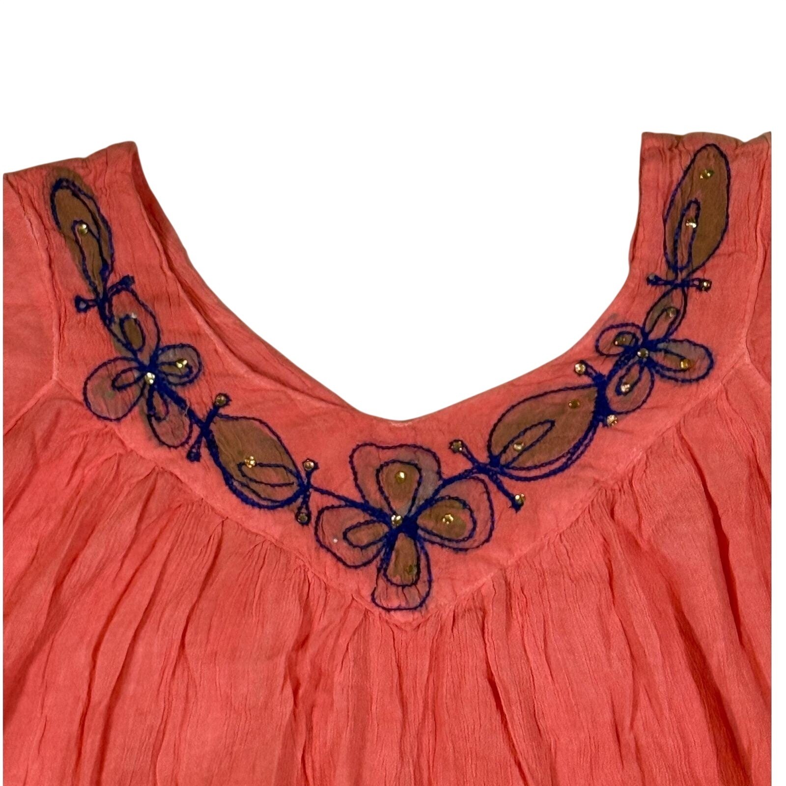 VTG Seven Islands Floral Dress Womens One Size Pink Red Ombre Embroidered Boho