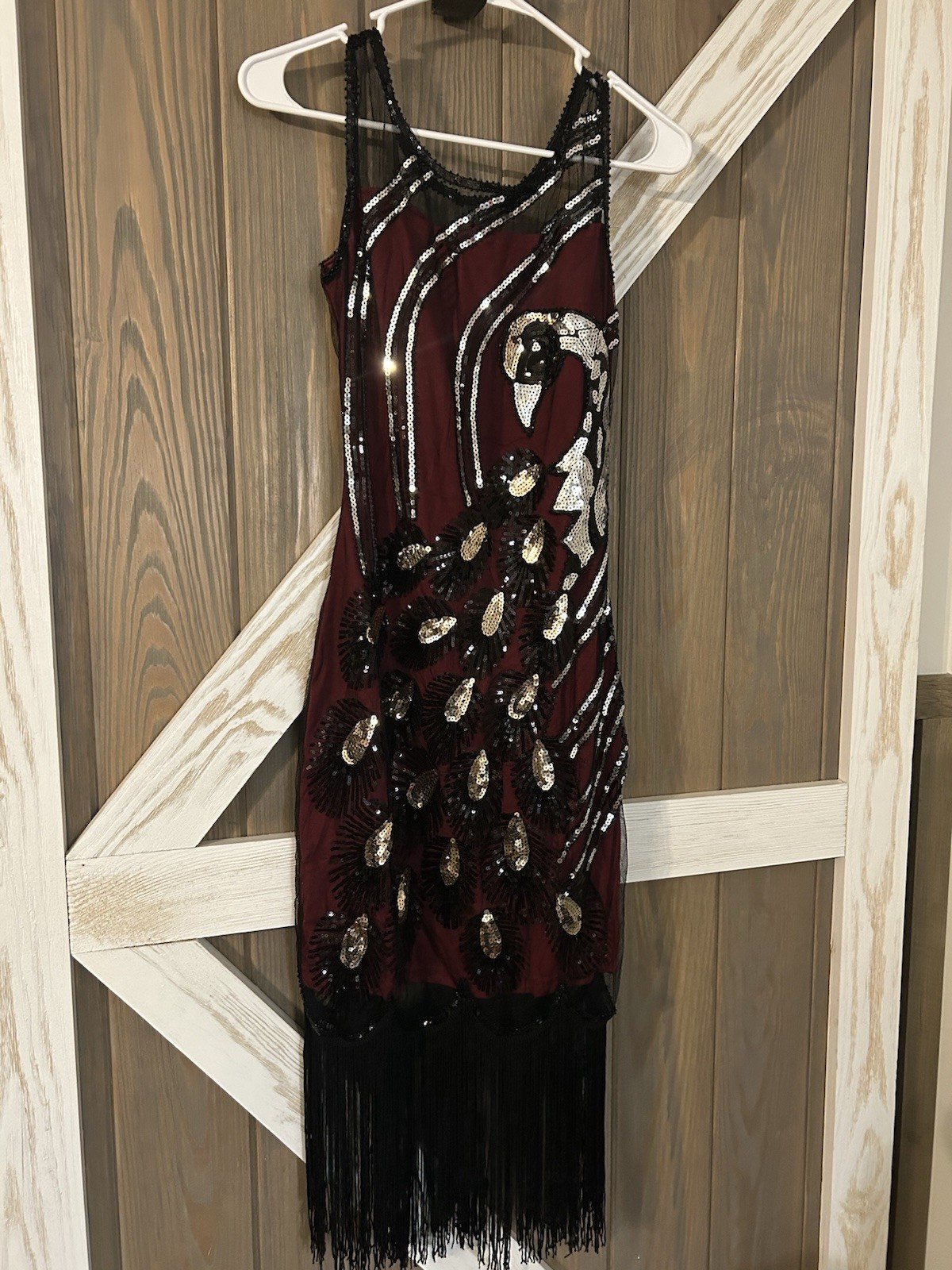 BABEYOND 20’s Vintage Peacock Sequin Fringed Party Flapper Dress XS