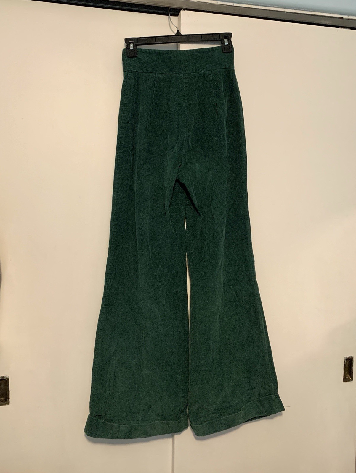Vintage 60s/70s Green Corduroy High Waist Wide Leg Bell Bottom Pants | 24” Waist