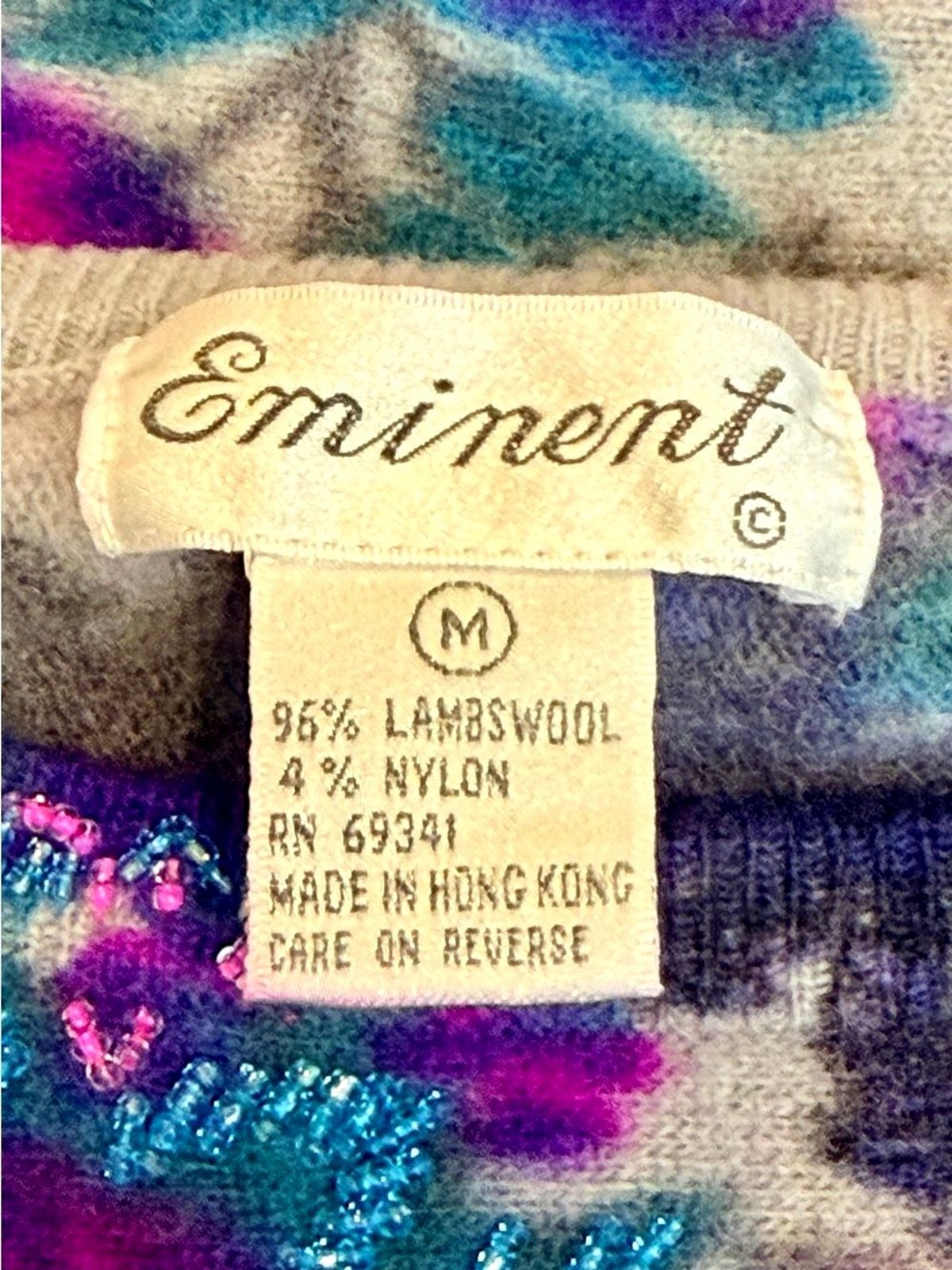 Vintage 80s Eminent Beaded Floral Lambswool Blend Sweater – Size M Dolman