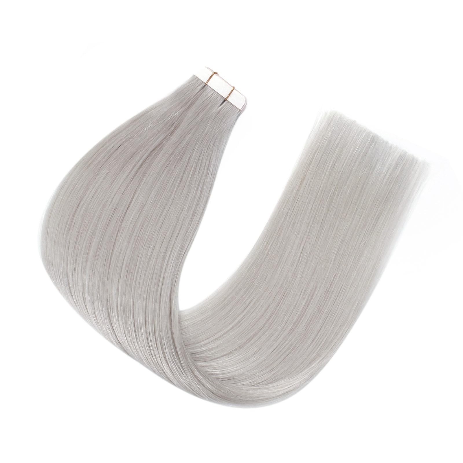 Sixstarhair Remy Human Hair Tape-in Extensions Silver Gray Silky Straight