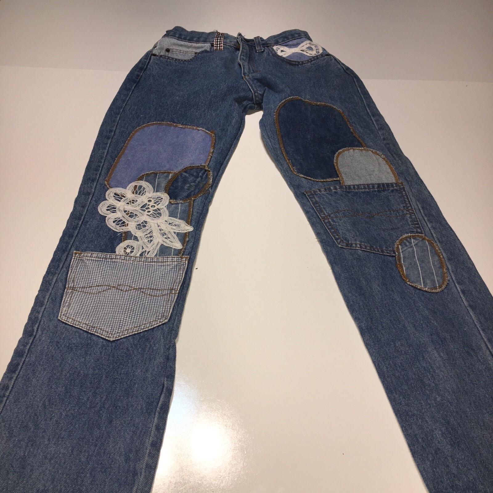 Vtg L.E.I Riding Wear Made in USA Jeans Patchwork Size 3 24×31 High Waist Mom