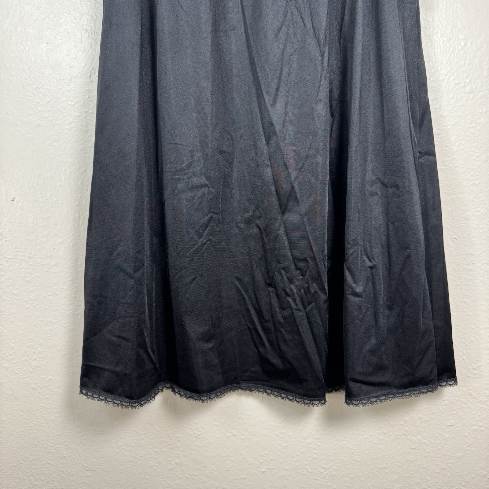 Vintage Vanity Fair Womens Black Maxi Skirt Slip Tricot Nylon Size M Lace Hem