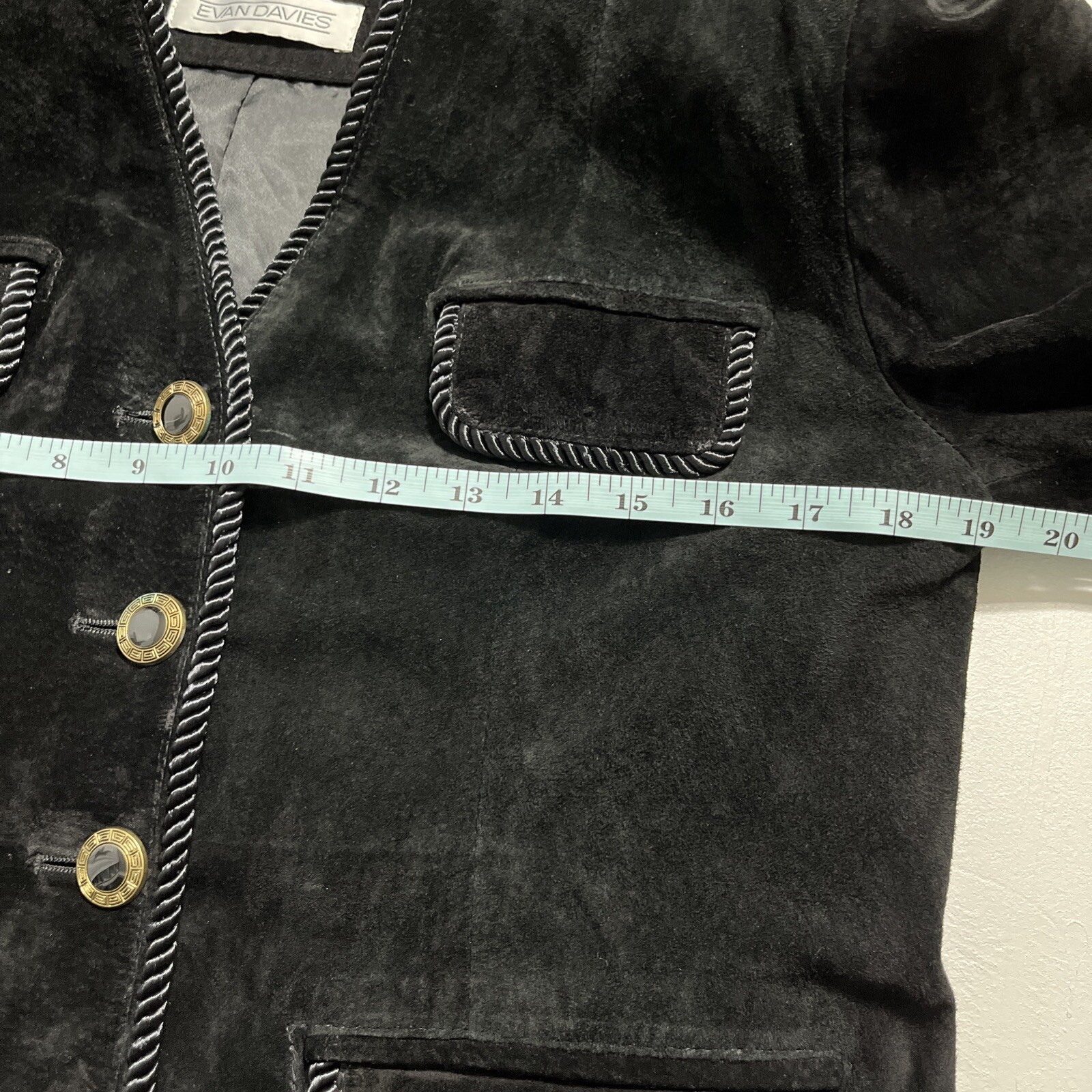 Vtg Evan Davies Suede Button Front „Chanel Old Money” Look Jacket Black Sz 6