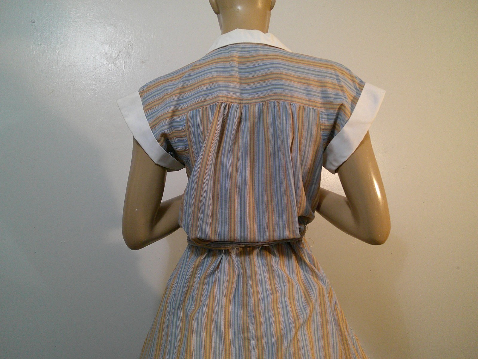 Vtg 70s Does 50s HUK-A-POO Stripe Cottn/Poly Full Sweep Rockabilly Day Dress L