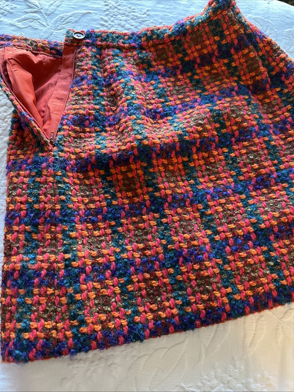 1980s Tailored Devon Hall Tweed Wool Plaid Lined Jacket & Skirt Suit 2pc sz 2