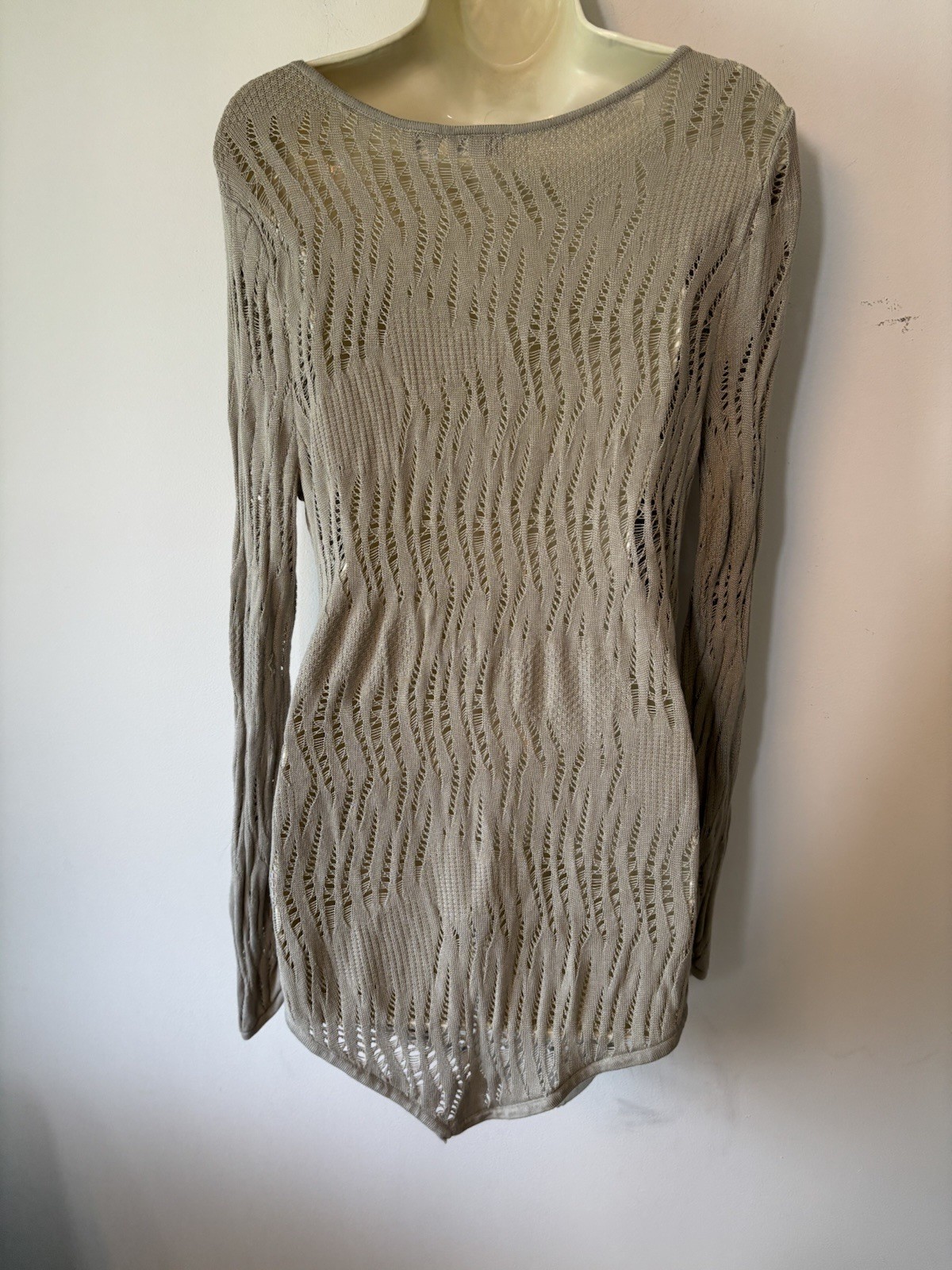 Knit Top Size Large Tan Open Knit Long Sleeve Boho Fairy Grunge Cato