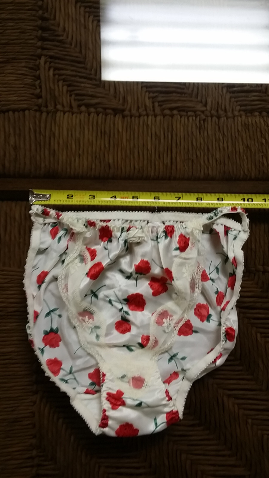 Satin String Bikini Panties, White With Roses, Size 6, EGO, Compare to Joe Boxer
