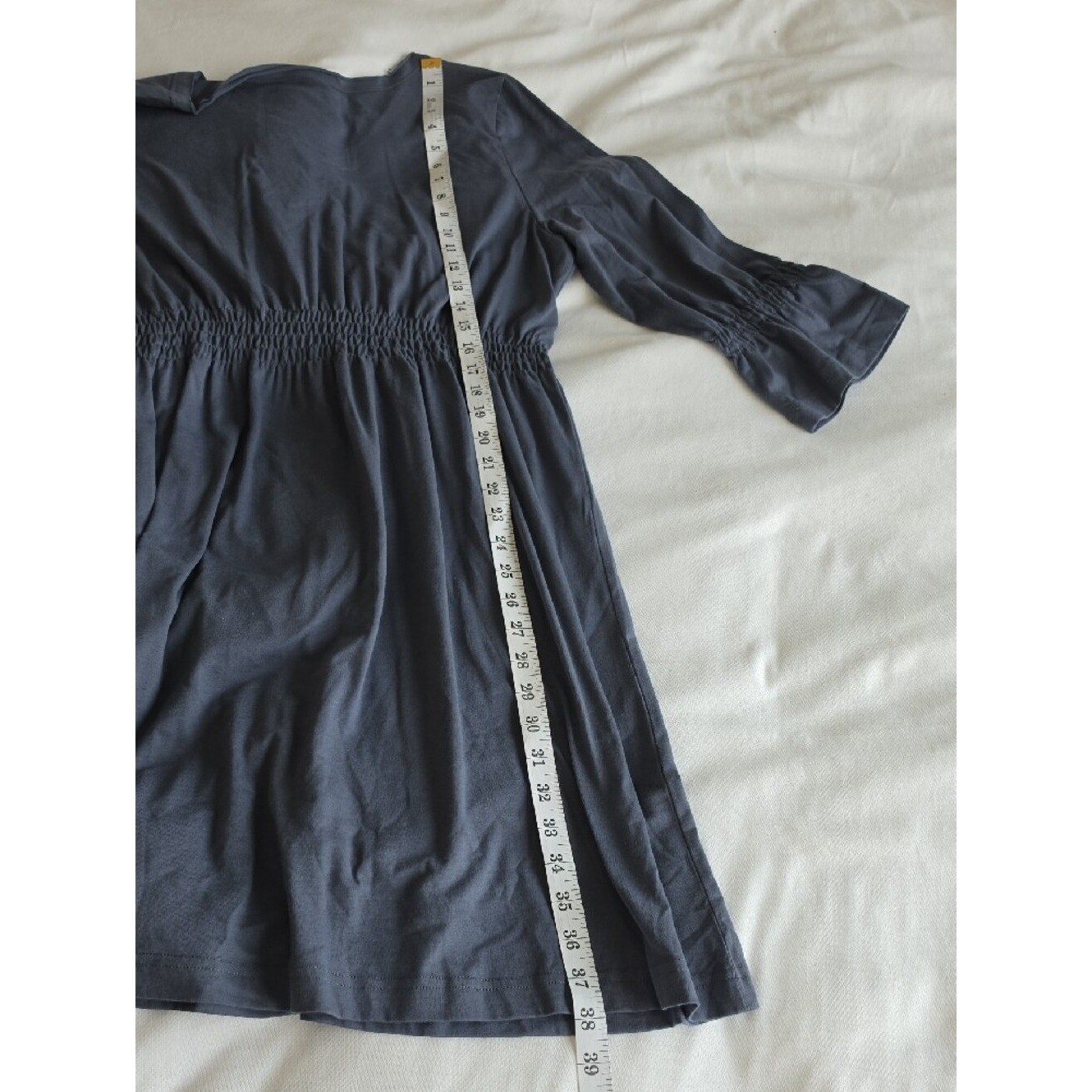 ARIAT | Blue Gray Smocked Embroidered Western Dress Bell Sleeve Boho Studs | XL