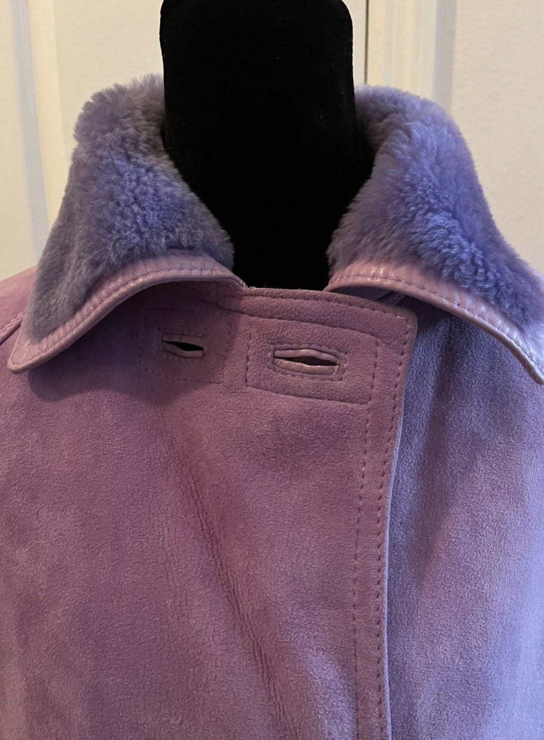 Vintage GIANNI VERSACE Purple Leather & Faux Fur Oversized Long Coat, Signed