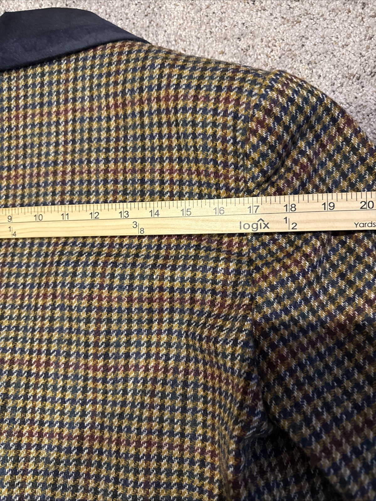 Vtg International Scene Wool Blazer Houndstooth Suede Collar Womens 10 Russia