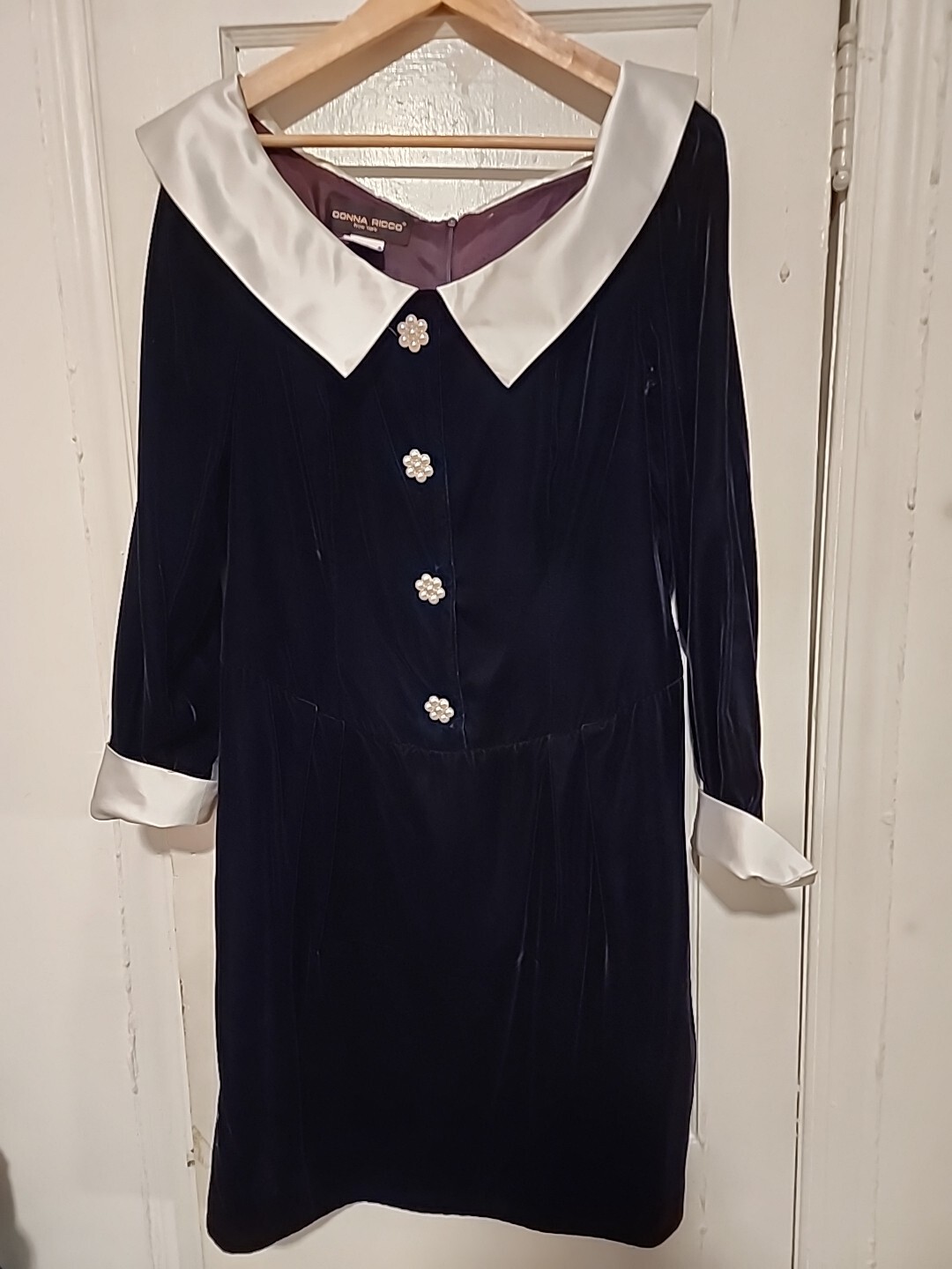Vintage Black Velvet DONNA RICCO NEW YORK DRESS Size 14 Made In The USA