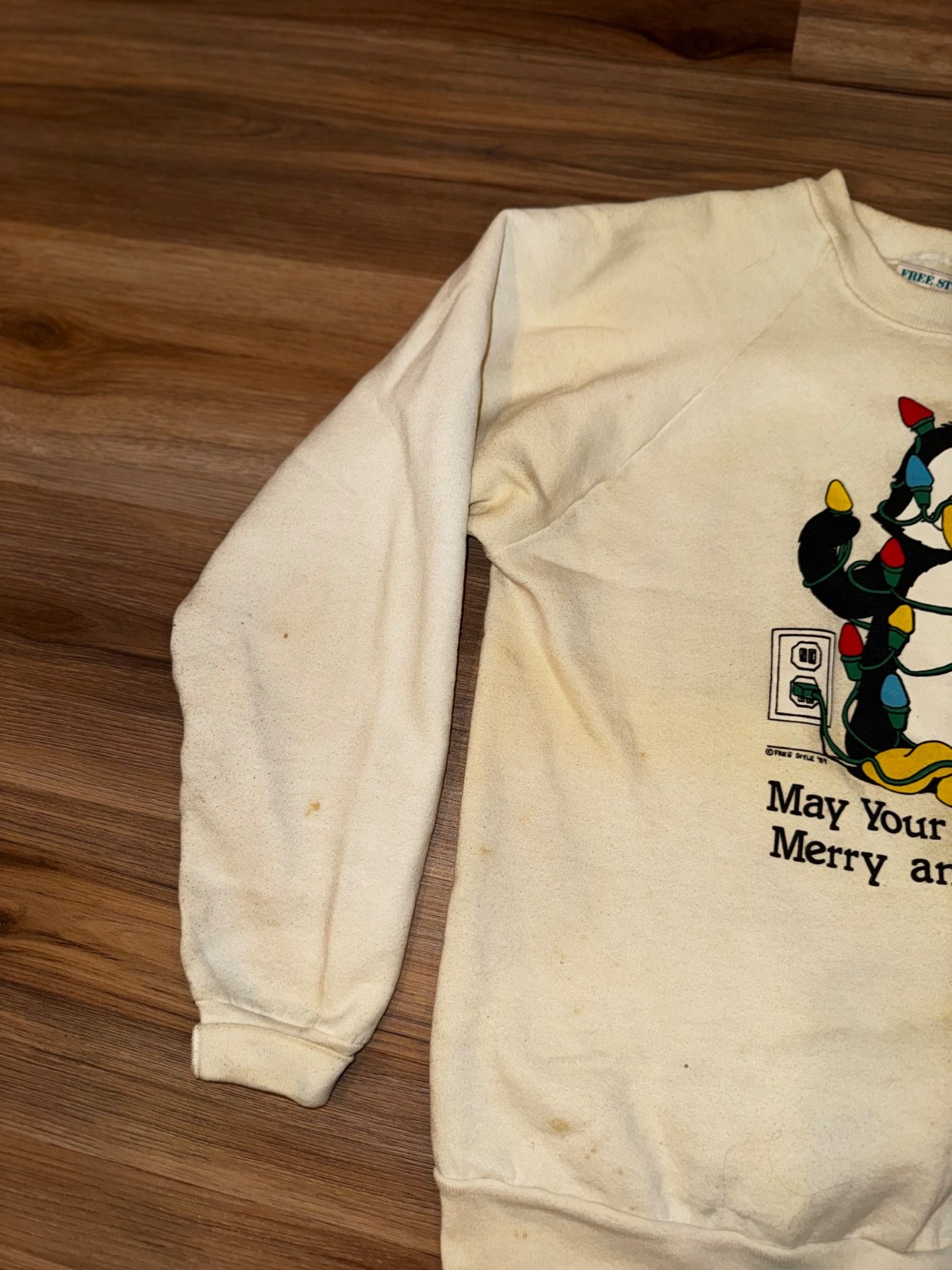 Vintage 80s Ugly Christmas Sweater Penguin Size Large