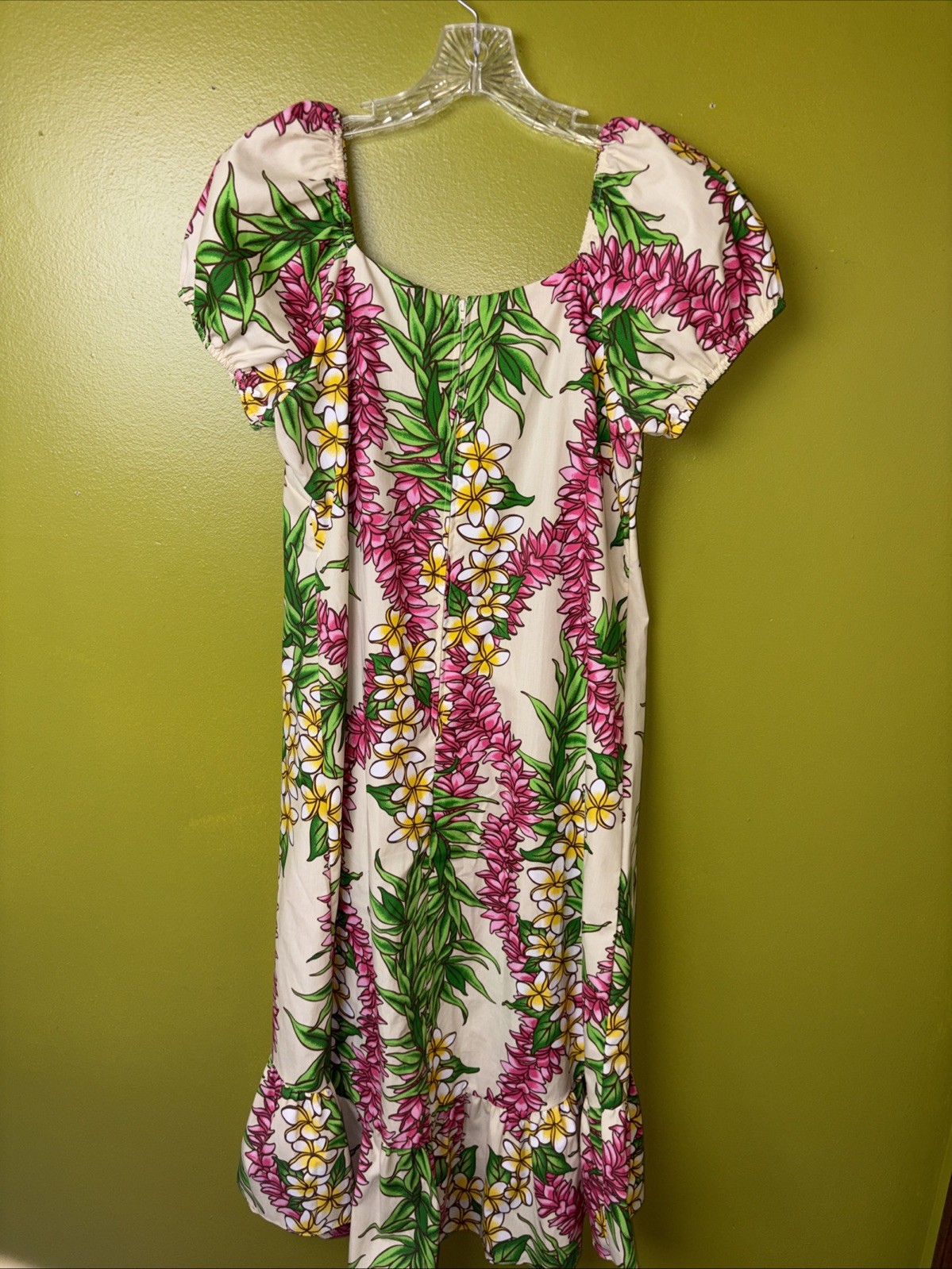 Vintage me-too Hawaiian Maxi Floral Dress USA Puff sleeves off shoulder medium