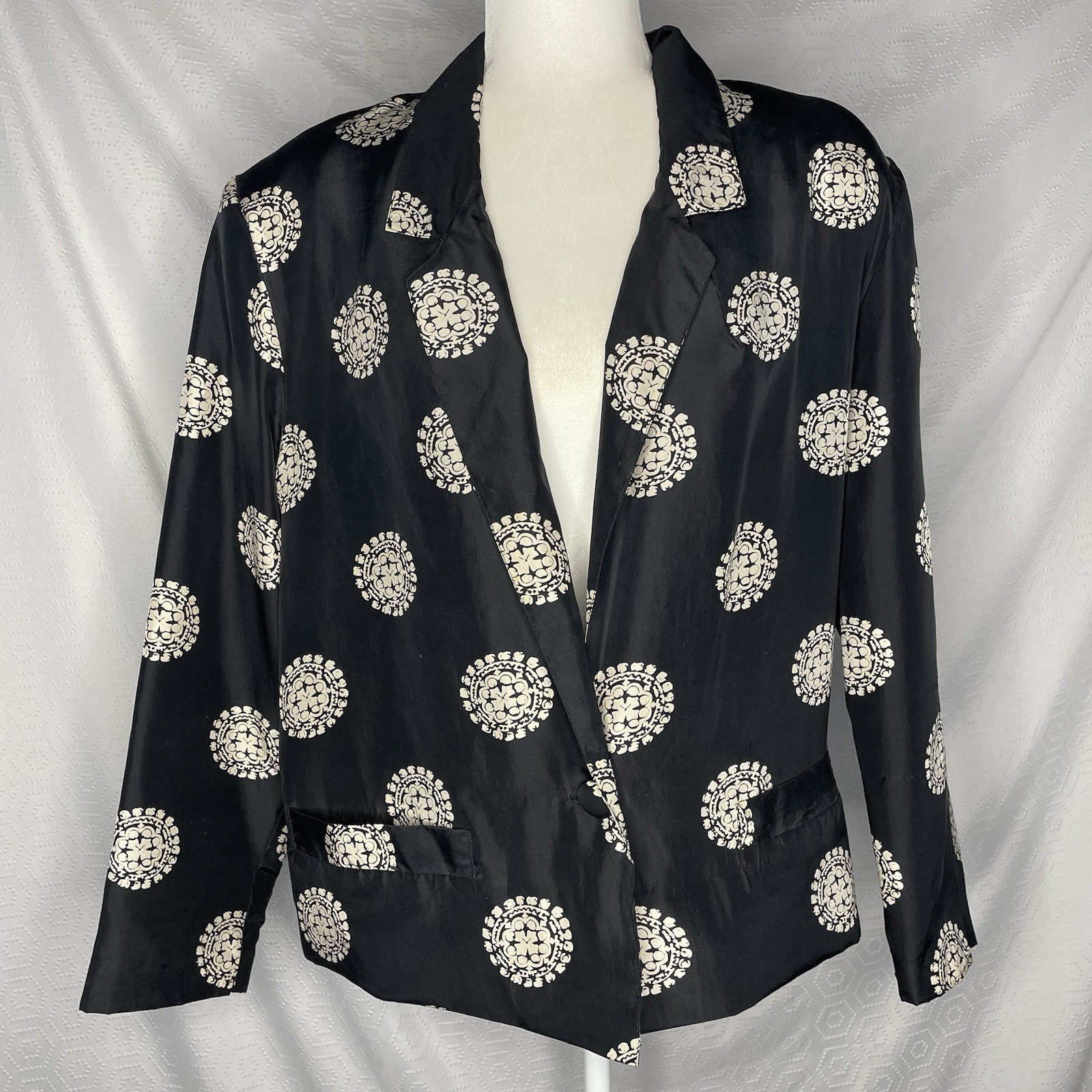Carol Horn Vintage 80’s Women’s Workshop Blazer Geo Print 100% Silk Size M