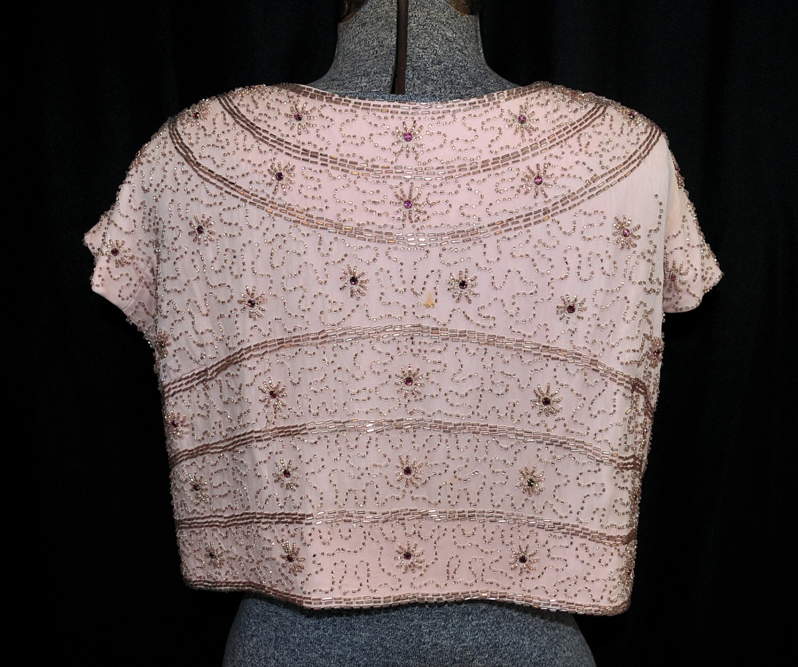 VTG 50’s 60’s Crepe Beaded Top Shell Tank SM/MED Metal Zipper Lined Blush Pink