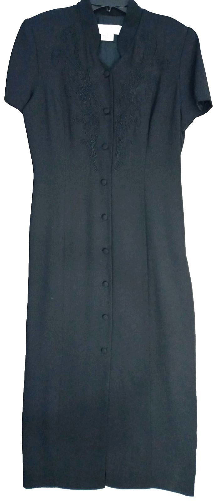 Vintage Maggie London Dress Women’s 12 Long Buttons Short Sleeve Tie 90s Y2K