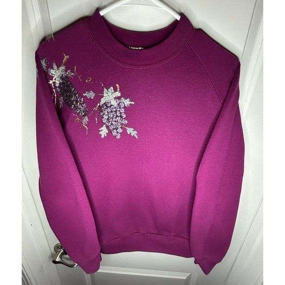 Vintage 90’s Hand Made Grape Vine Art Purple Crewneck Pullover Sweatshirt