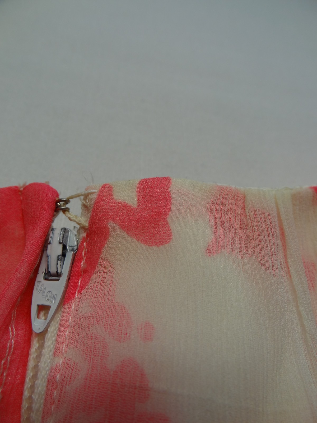 VTG XS Floral Dress Pink White Talon Zipper ILGWU Union Made in USA Long Maxi